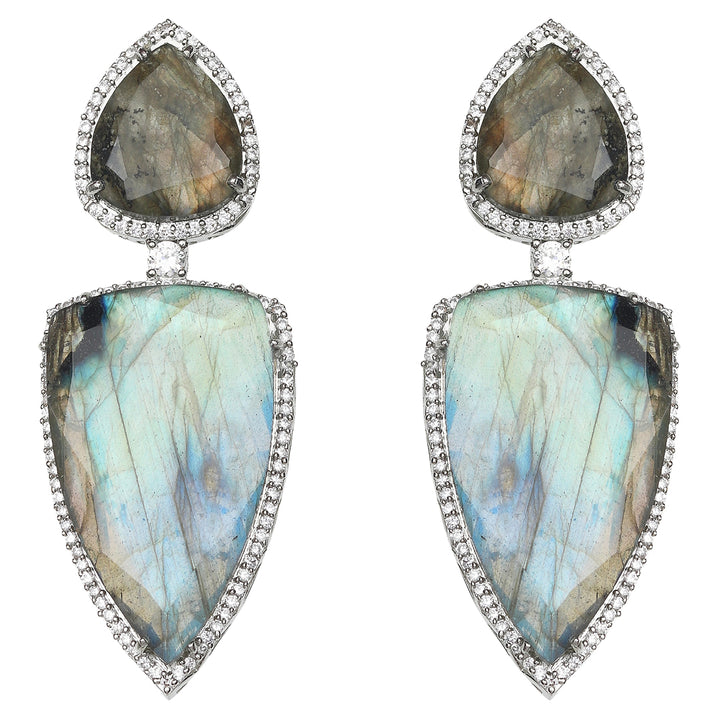 Aqua Mother-of-Pearls Doublet Danglers with Cubic Zirconia