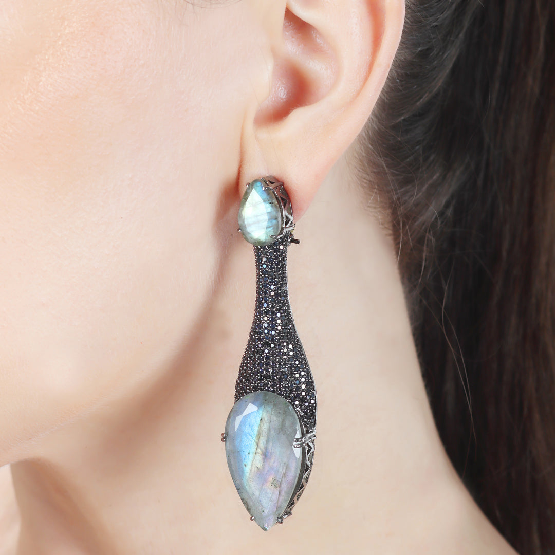 Aqua Mother-of-Pearl Doublet Danglers with Black Cubic Zirconia