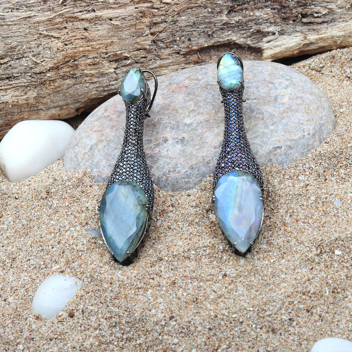 Aqua Mother-of-Pearl Doublet Danglers with Black Cubic Zirconia