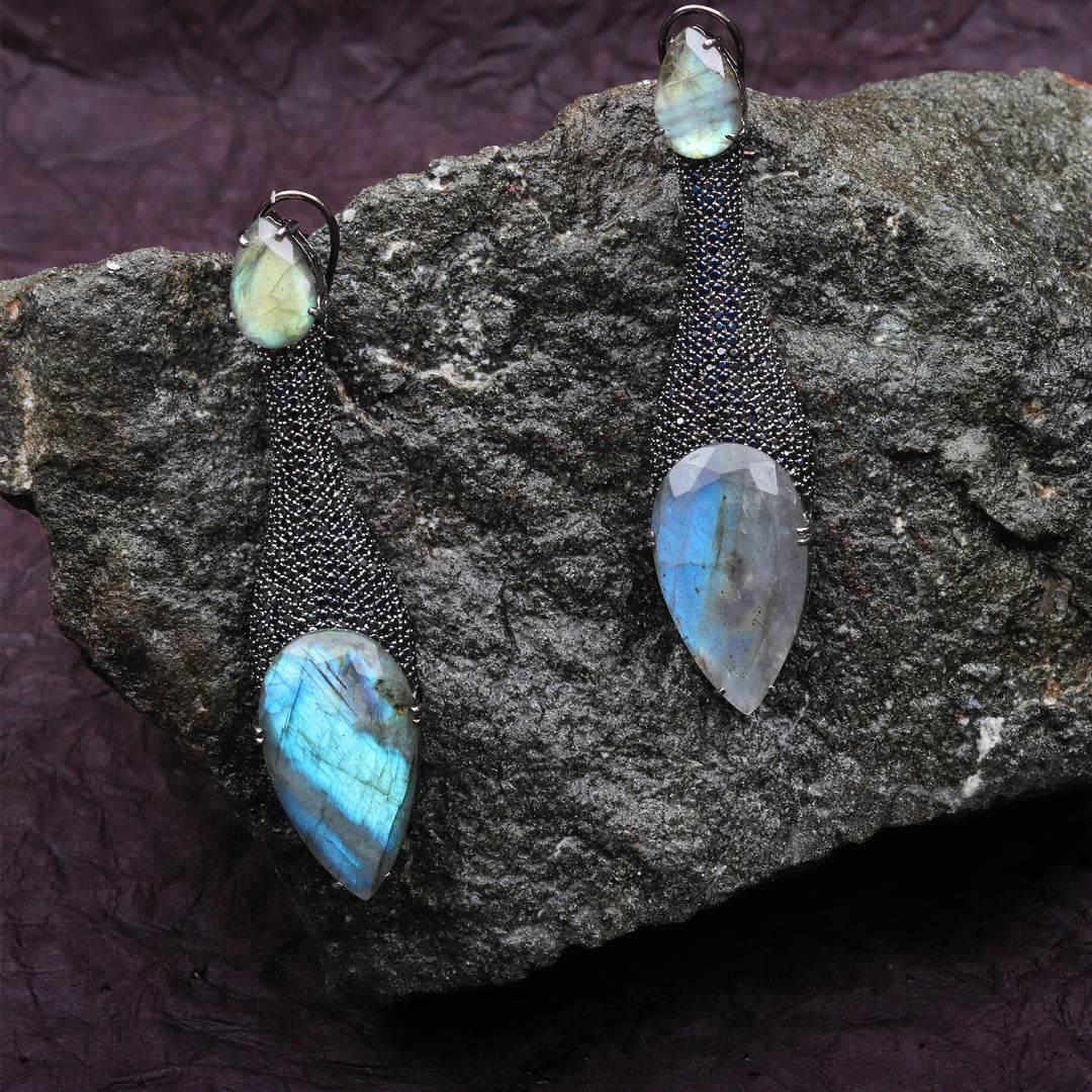 Aqua Mother-of-Pearl Doublet Danglers with Black Cubic Zirconia