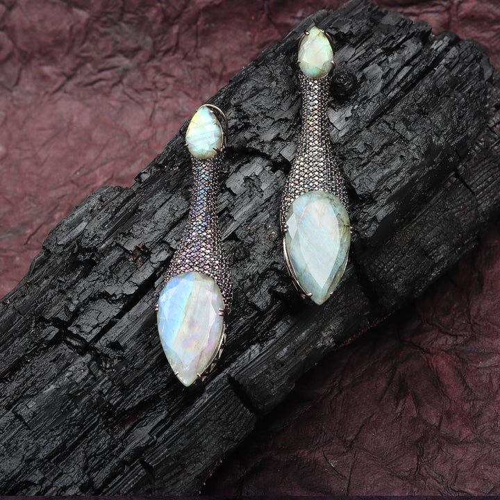 Aqua Mother-of-Pearl Doublet Danglers with Black Cubic Zirconia