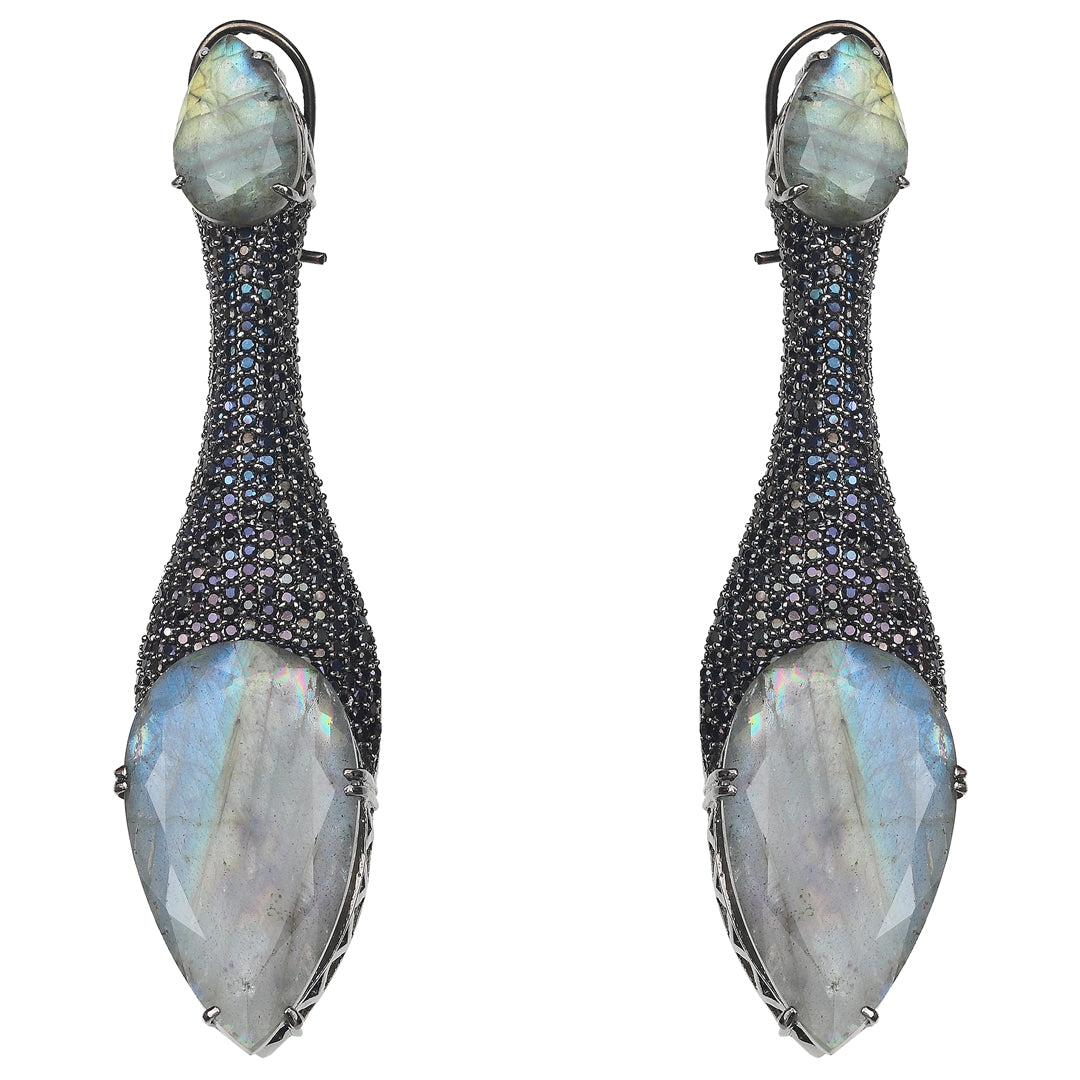 Aqua Mother-of-Pearl Doublet Danglers with Black Cubic Zirconia