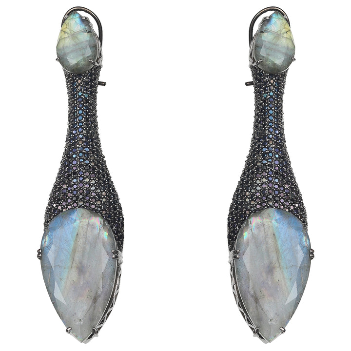 Aqua Mother-of-Pearl Doublet Danglers with Black Cubic Zirconia