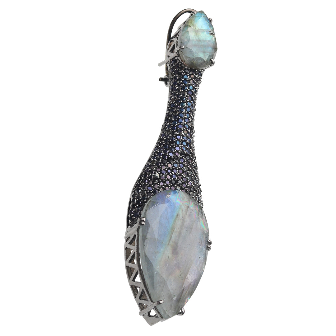 Aqua Mother-of-Pearl Doublet Danglers with Black Cubic Zirconia