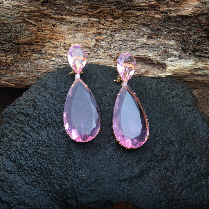 Pink Tourmaline Doublet Danglers in a Dew Drop Design.