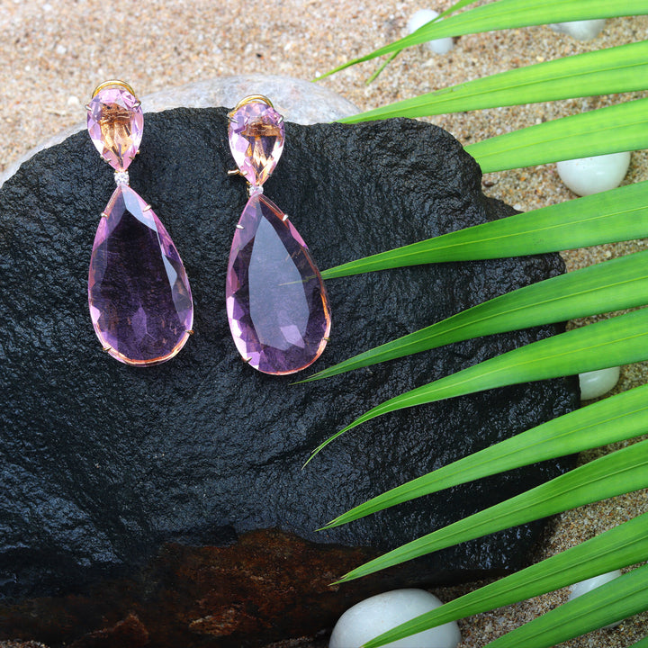 Pink Tourmaline Doublet Danglers in a Dew Drop Design.