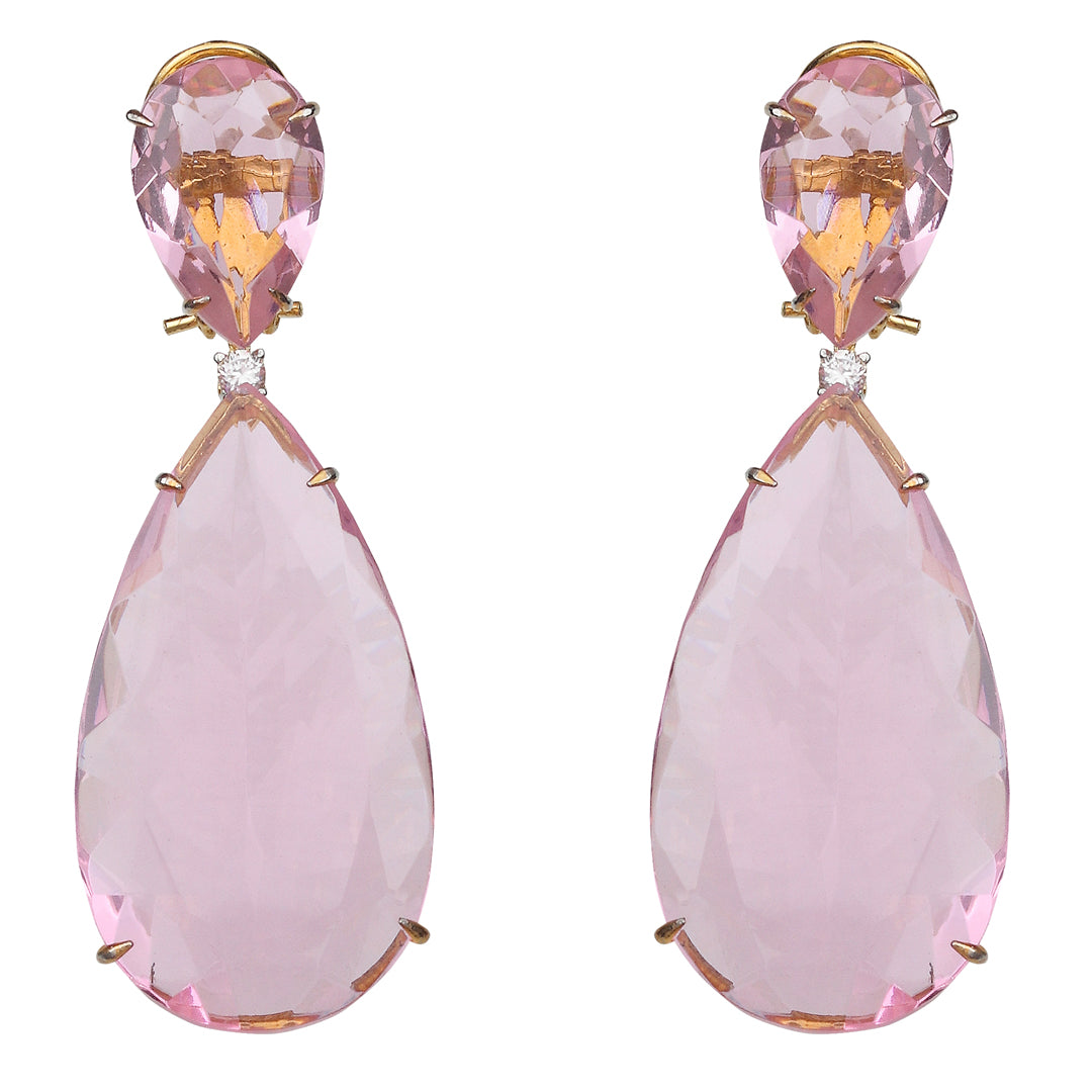 Pink Tourmaline Doublet Danglers in a Dew Drop Design.