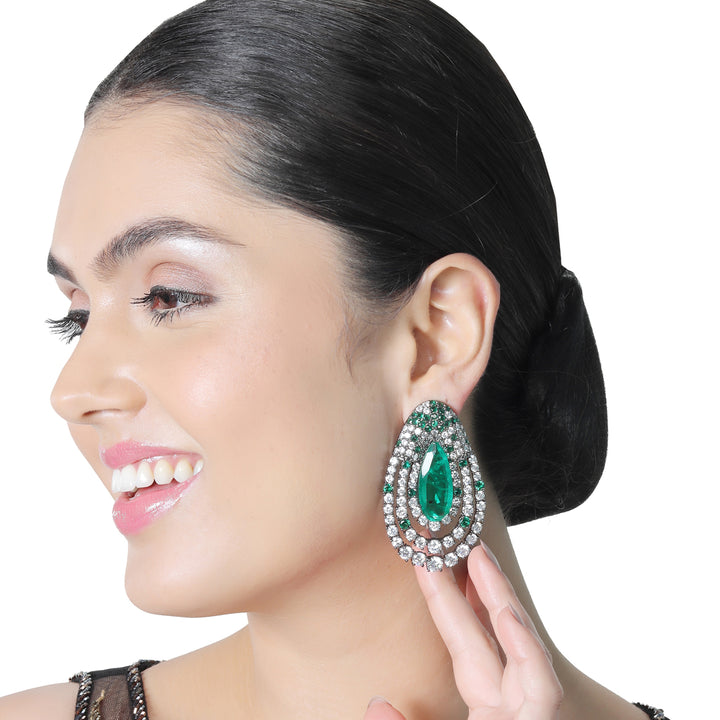 Dew Drop shaped Emerald Doublet & Cubic Zirconia Danglers