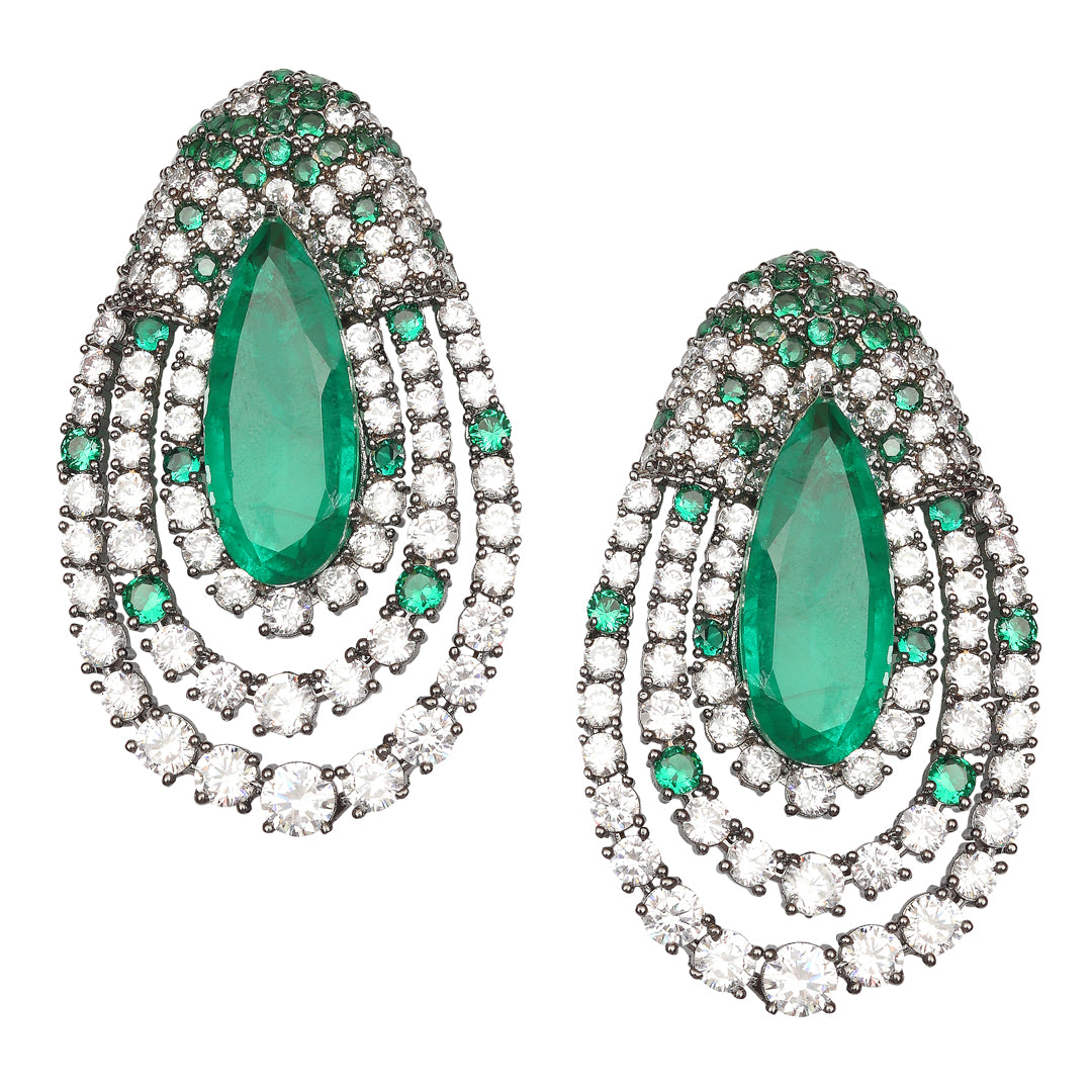 Dew Drop shaped Emerald Doublet & Cubic Zirconia Danglers