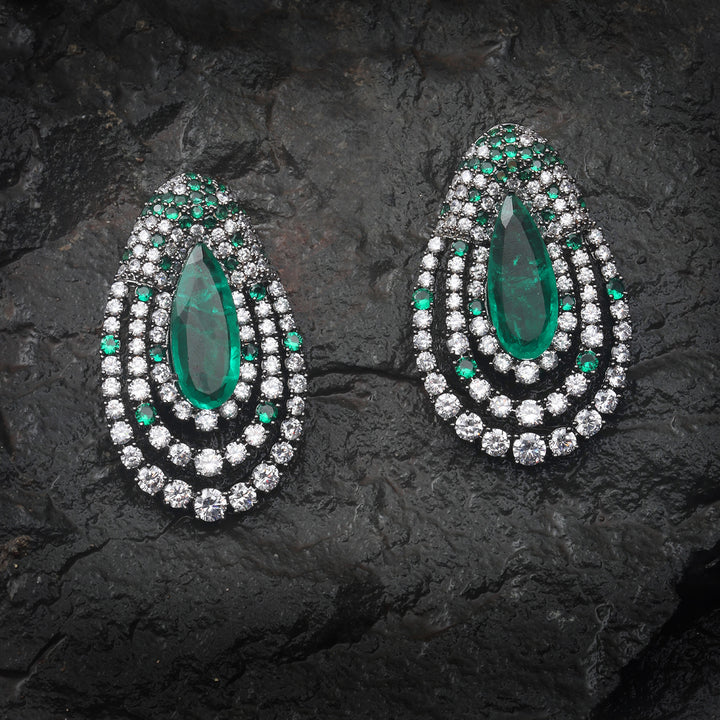 Dew Drop shaped Emerald Doublet & Cubic Zirconia Danglers