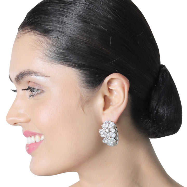 Flawless Cubic Zirconia mini hoops in a floral pattern