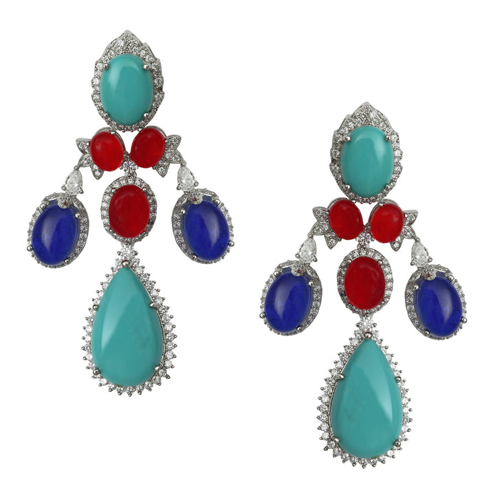 Danglers with Turquoise Red & Blue Stones with Cubic Zirconia design detailing