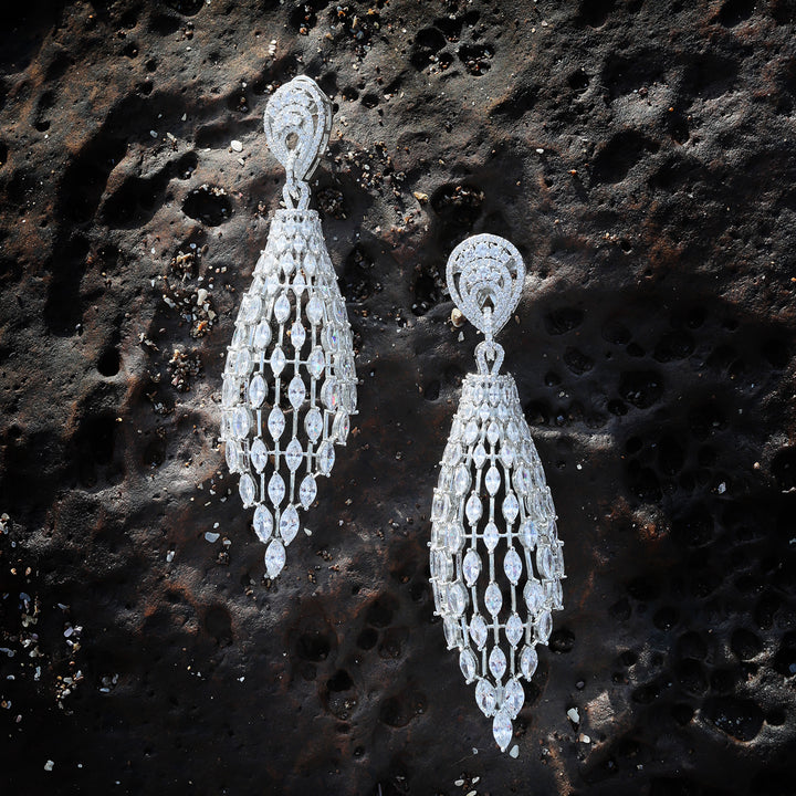 Flawless Cubic Zirconia Danglers in a Cascading Modern Jaal Design