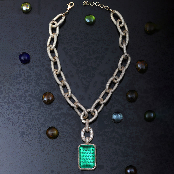 Emerald Green Doublet Necklace with Cubic Zirconia