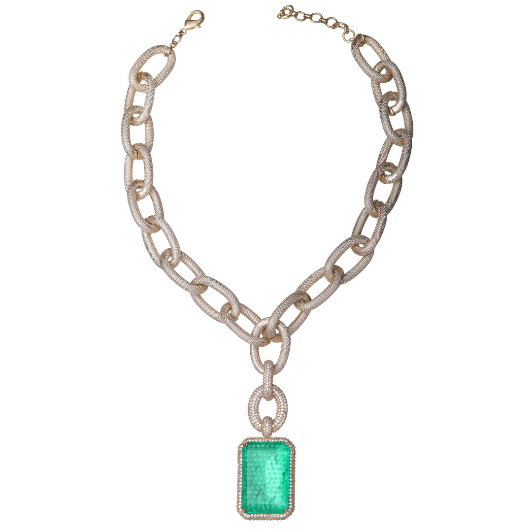 Emerald Green Doublet Necklace with Cubic Zirconia