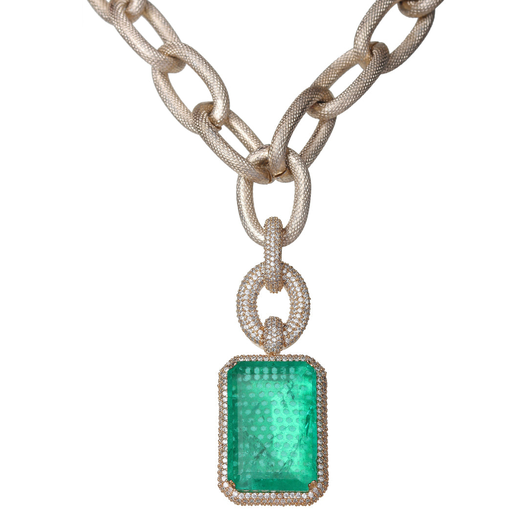 Emerald Green Doublet Necklace with Cubic Zirconia