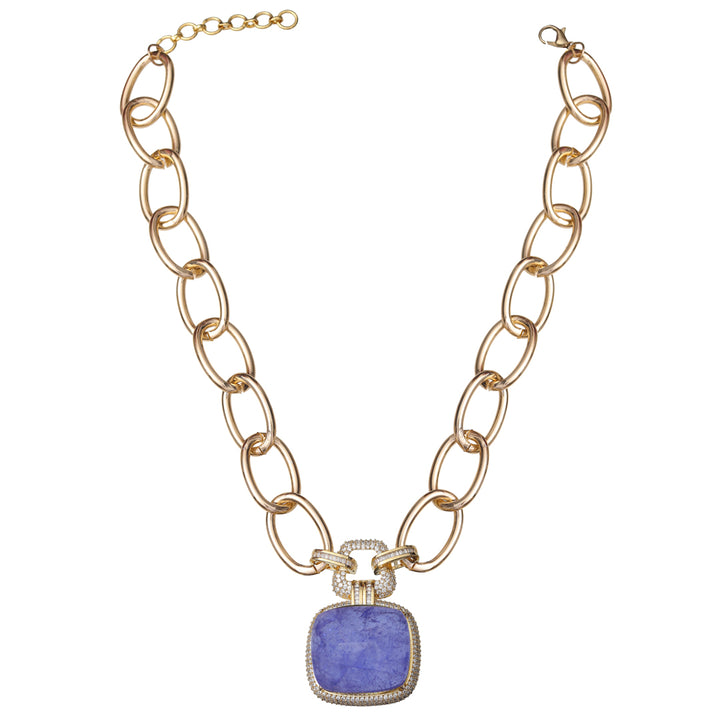 Amethyst Doublet & Cubic Zirconia Chain-Link Necklace.