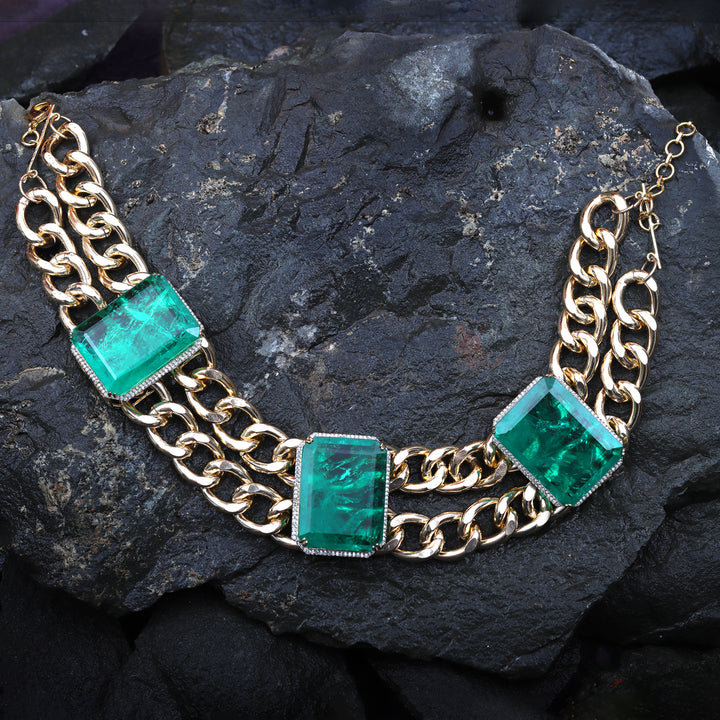 Emerald Green Doublet & Cubic Zirconia Choker