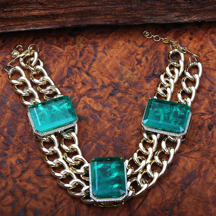 Emerald Green Doublet & Cubic Zirconia Choker