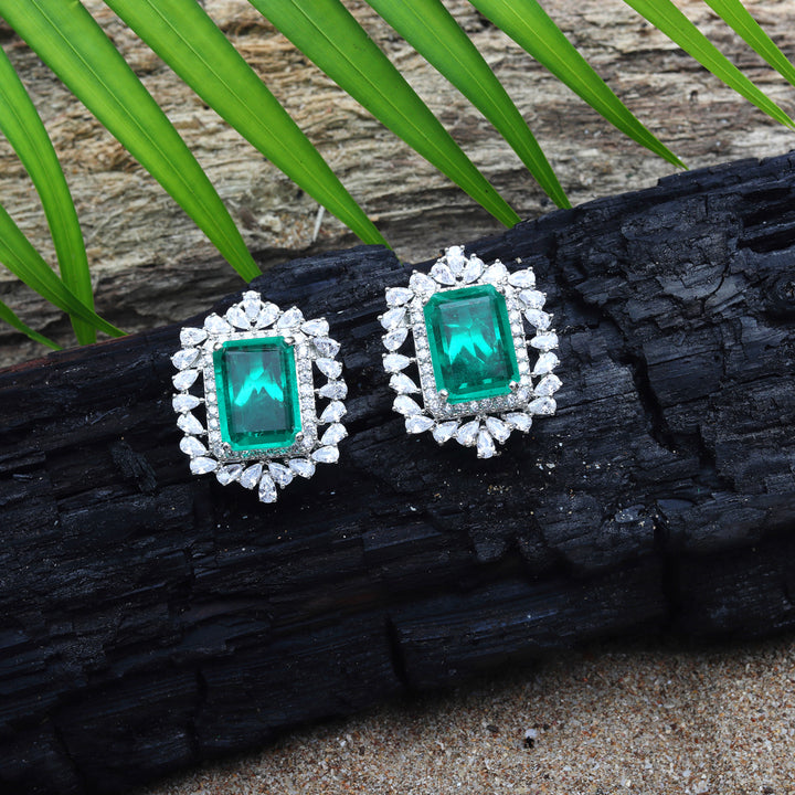 Deep Emerald Doublet Studs with Cubic Zirconia