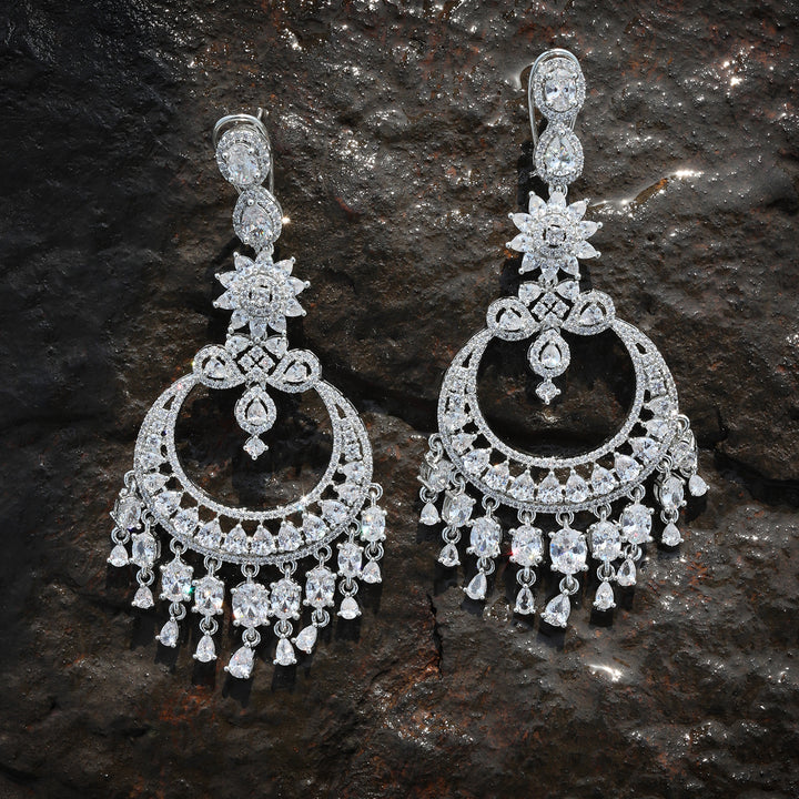 Delicate Cubic Zirconia Danglers in an Intriguing Chandbaali design