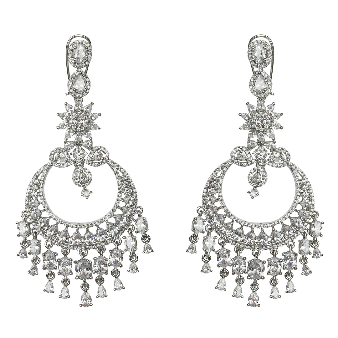 Delicate Cubic Zirconia Danglers in an Intriguing Chandbaali design