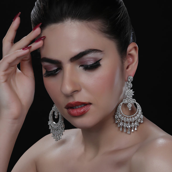 Delicate Cubic Zirconia Danglers in an Intriguing Chandbaali design