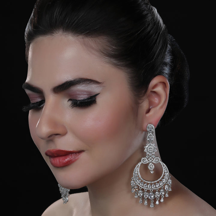 Delicate Cubic Zirconia Danglers in an Intriguing Chandbaali design