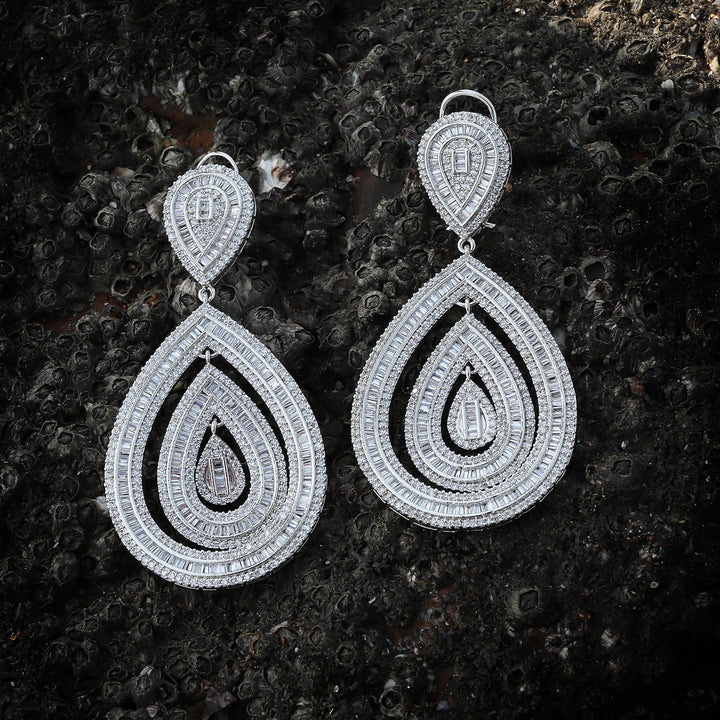 Square-cut Cubic Zirconia Danglers in a Concentric Dewdrop design