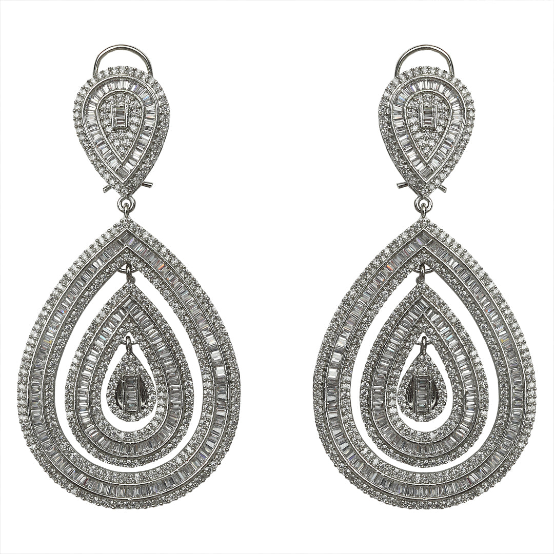 Square-cut Cubic Zirconia Danglers in a Concentric Dewdrop design