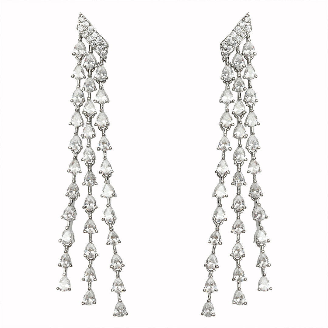 Delicate Three Strings Cubic Zirconia Cascading Danglers