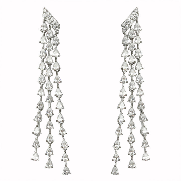 Delicate Three Strings Cubic Zirconia Cascading Danglers