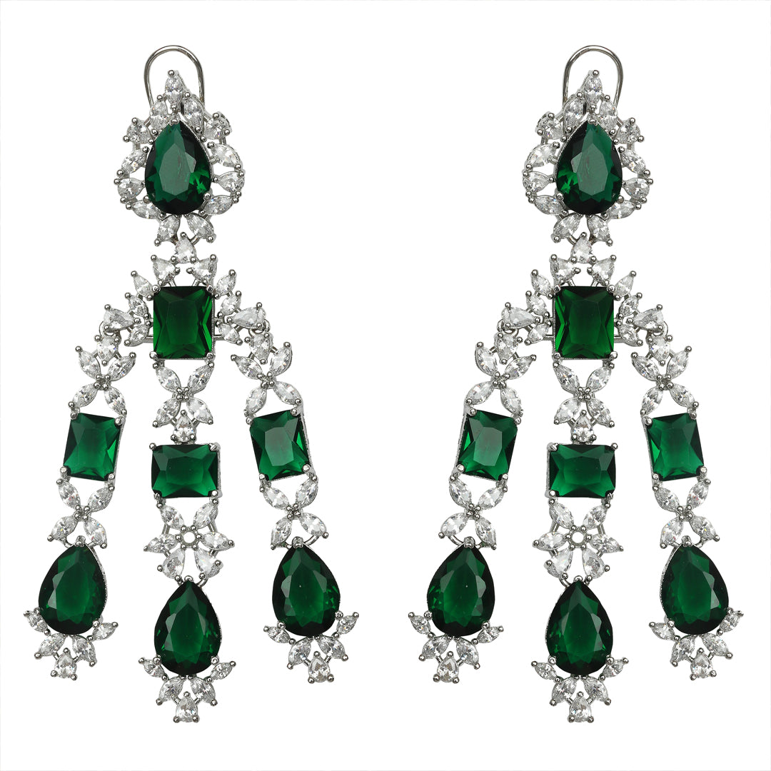 Three Strings Emerald Stone & Cubic Zirconia Danglers