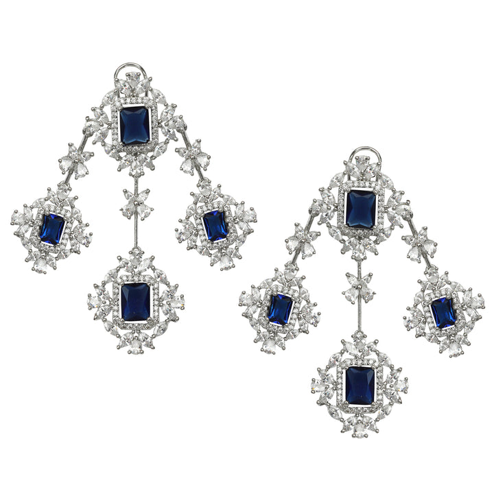 Statement Three Strings Blue Stone and Cubic Zirconia Danglers