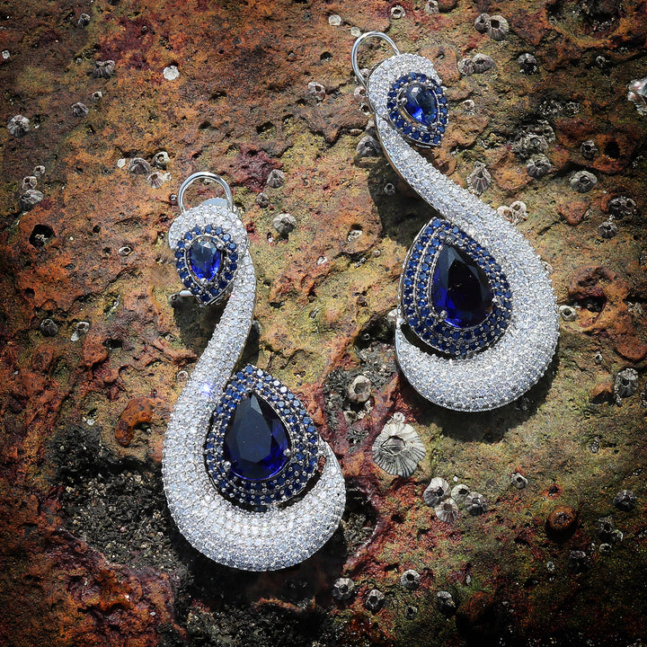 "S" design Danglers in Blue Stone and Blue & Clear Cubic Zirconia