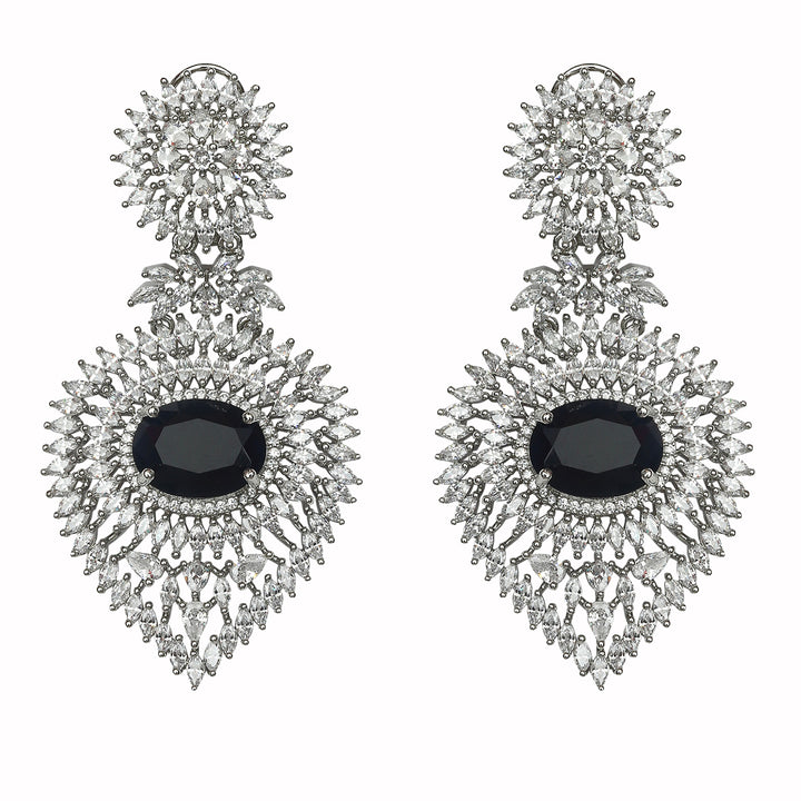 3-Tiered Rodium Plated Necklace Set with Black Onyx & Cubic Zirconia