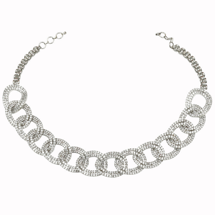 Intricate Interlinked Rhodium Plated Cubic Zirconia Choker Set