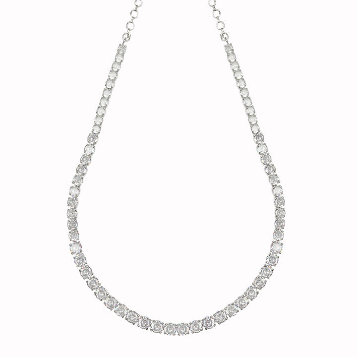 Rhodium Plated Round Cut Cubic Zirconia String Necklace Set