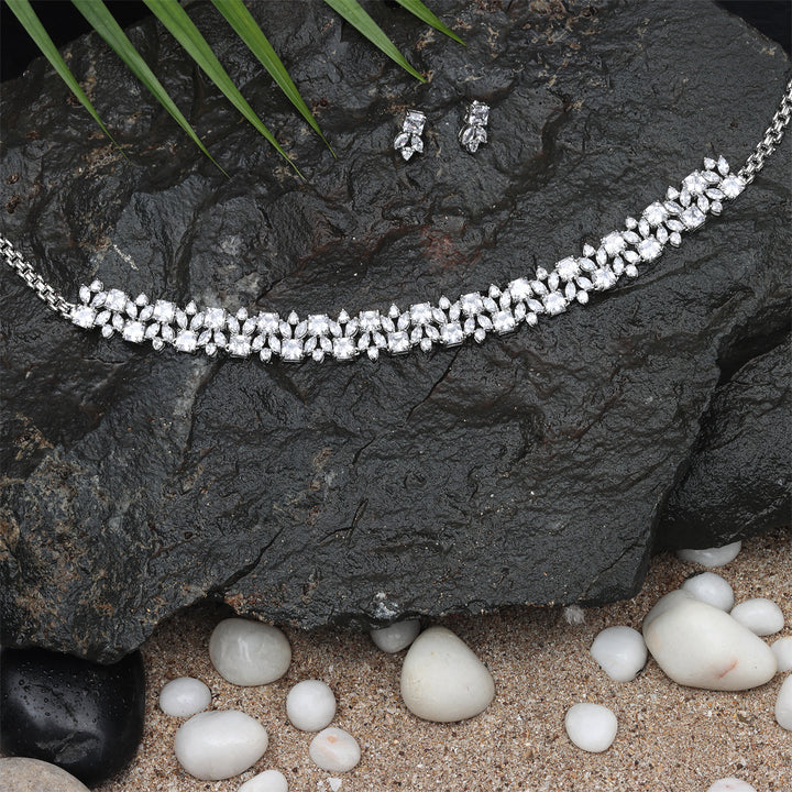 Rodium Plated Choker with Delicate Cubic Zirconia