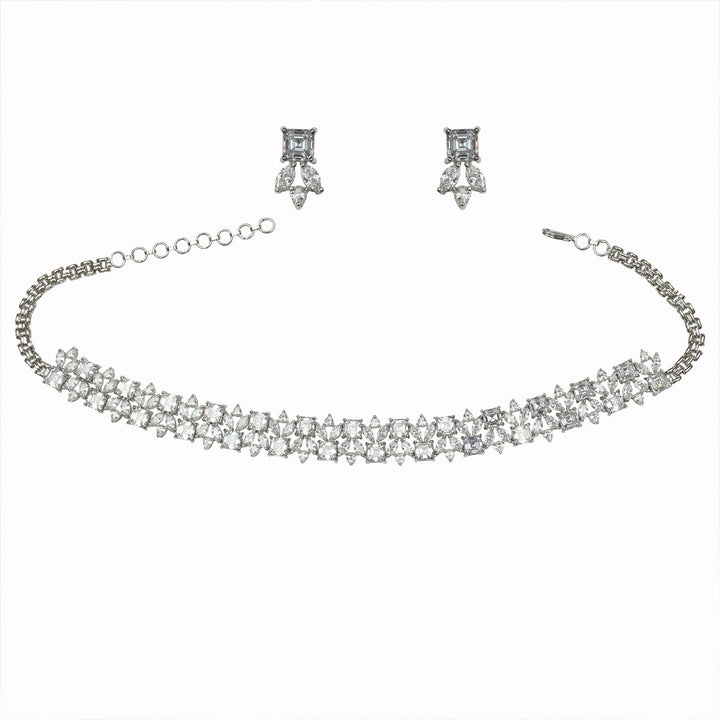 Rodium Plated Choker with Delicate Cubic Zirconia