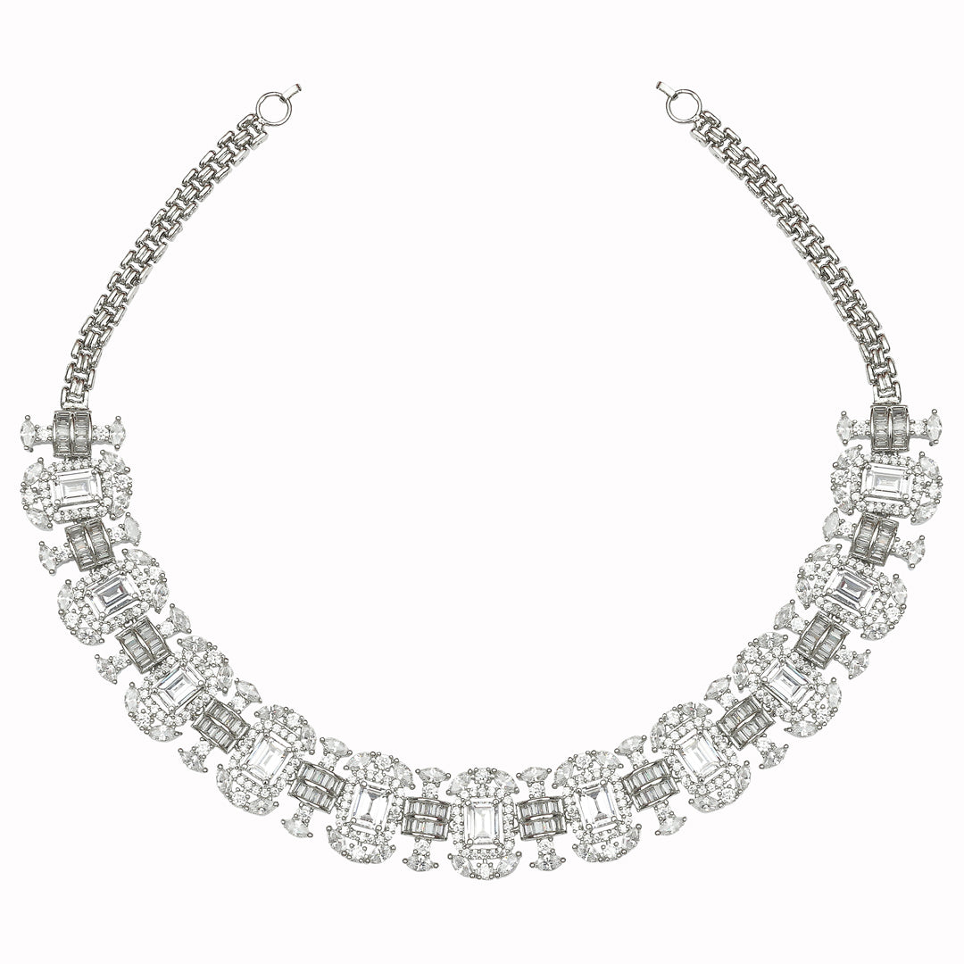 Rhodium Plated Cubic Zirconia Baguette Choker Set