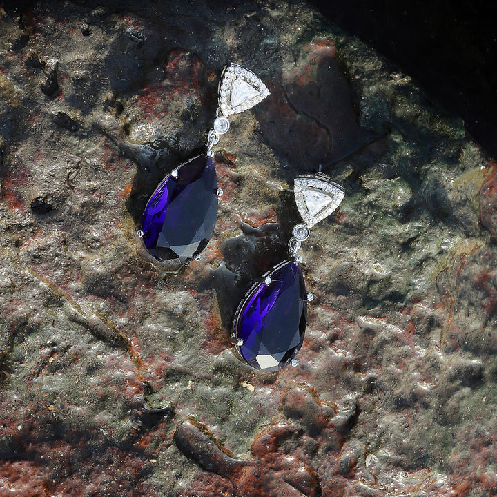 Delicate Purple Stone Earrings with Cubic Zirconia detailing